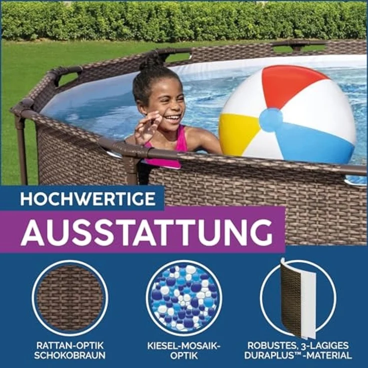 Steel Pro MAX™ Solo Pool ohne Zubehör Ø 366 x 100 cm, Rattan-Optik (Schokobraun), rund – Bild 5