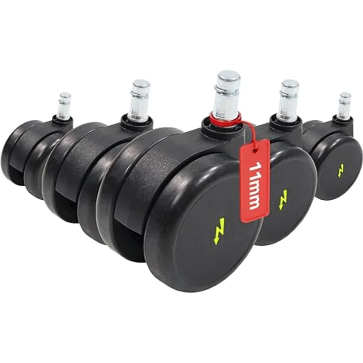 hjh OFFICE 619046 5x Elektrisch leitfähige Rollen 11x65 mm Bürostuhl Rollen für harte Böden | Vermeidung von statischer Aufladung – Bild 2