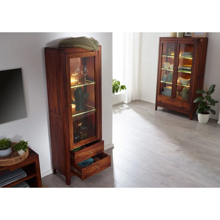 Vitrine Sheesham 60x40x178 walnuss geölt BROOKLYN #26 – Bild 4