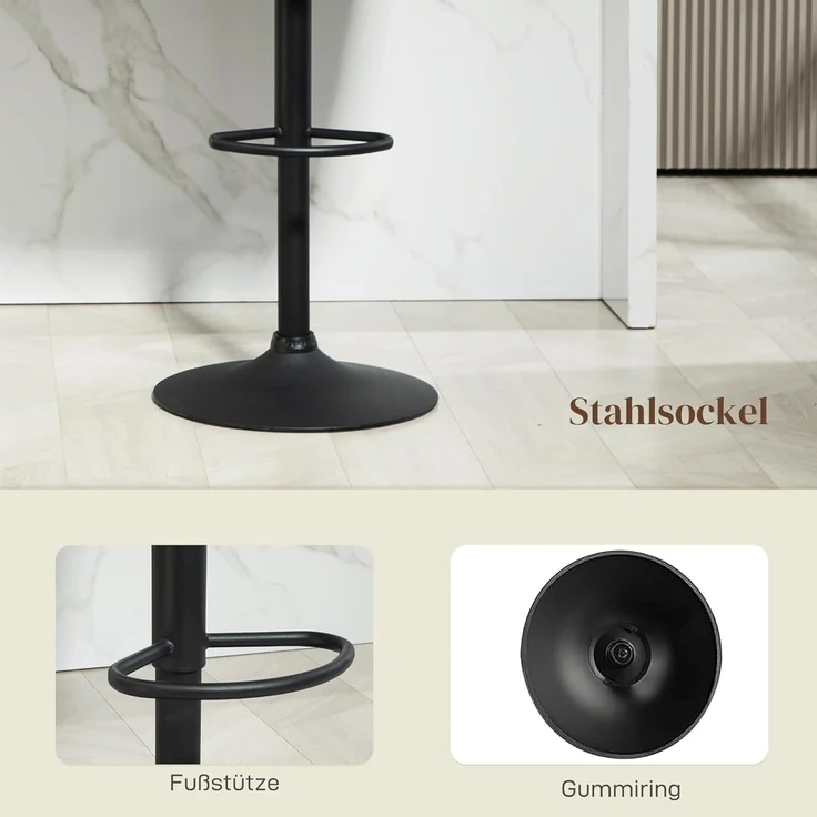 HOMCOM Barhocker 2er-Set, mit Fußstütze, drehbar, höhenverstellbar, mit Leinenbezug (Barstuhl, 2 St, Bistrohocker), für Wohnzimmer, Esszimmer, Dunkelgrau – Bild 8