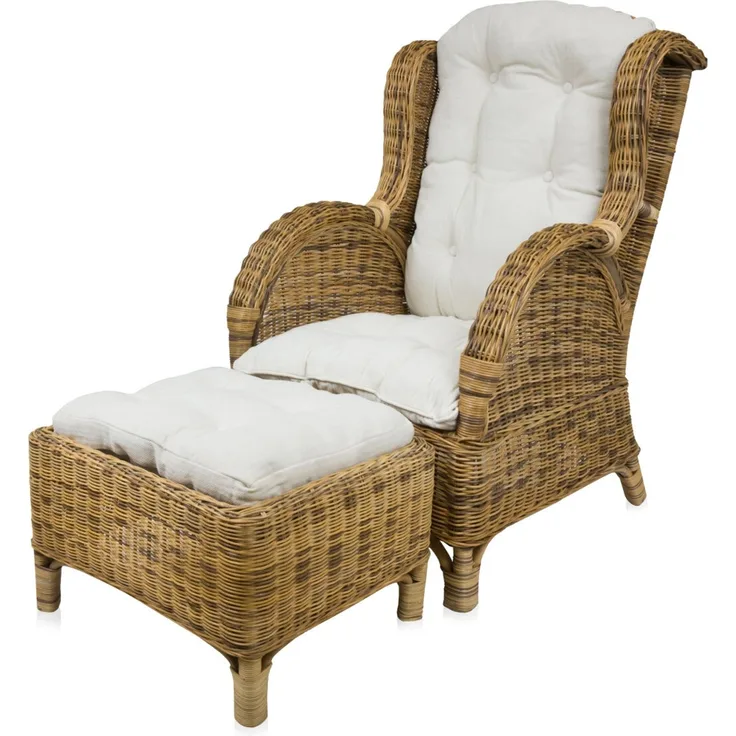 Sedex Dago Rattansessel mit Hocker, Ohrensessel Honig mit Sitz- und Rückenkissen