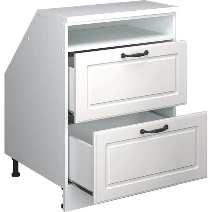 Küchenschrank für Dachschrägen R-Line Weiß Landhaus 60 cm mit 2 Schubladen, Schrankkorpus 60 cm Tiefe Vicco – Bild 3