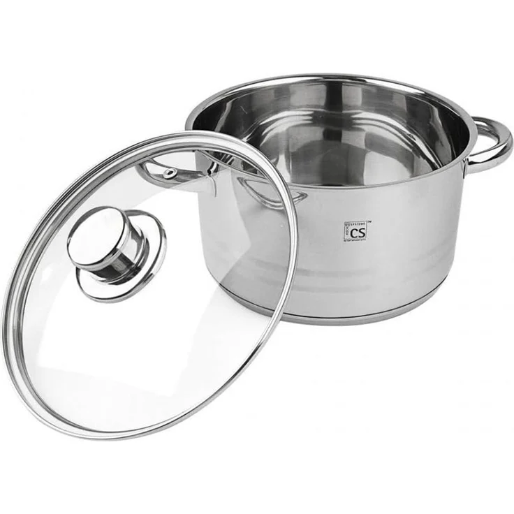 CS Koch-Systeme Topf-Set BELM, Edelstahl (Set, 7-tlg, je 1 Kochtopf 16/18/20 cm, 1x Stielkasserolle 16 cm), mit Glasdeckel, Induktion – Bild 9