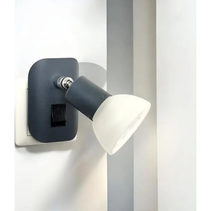 TRANGO LED Steckdosenleuchte, 11-045 LED Steckerlicht in Schwarz matt mit Lampenschirm aus Glas, Stecker-Nachtlicht inkl. 1x GU10 LED Leuchtmittel 3000K warmweiß, inklusive Ein/Aus- Schalter Leselampe, Küchenlampe – Bild 9