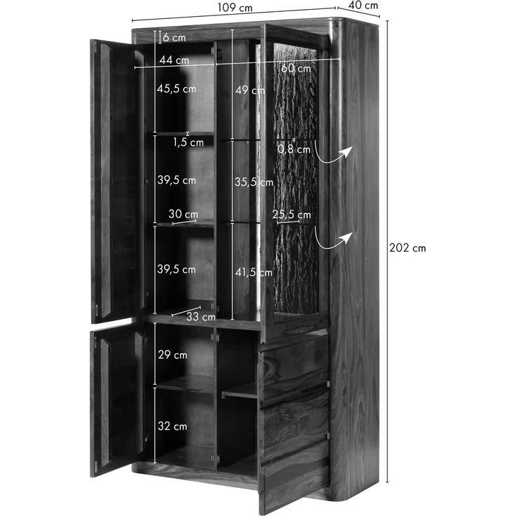 Vitrine Sheesham 109 x 40 x 202 walnuss gewachst TORONTO LUX #211 – Bild 5