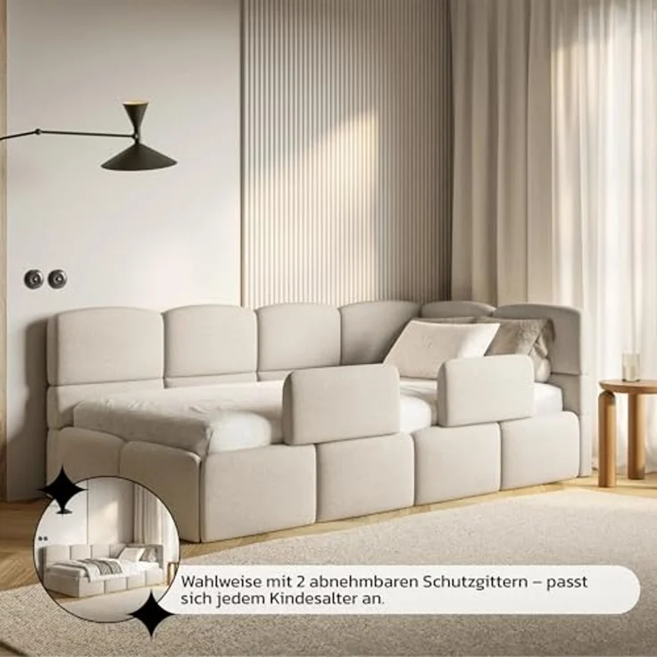 Selsey 'Cloudy' Jugendbett 120 cm, Bettkasten, Chenille, Kopfteil rechts, Creme – Bild 7