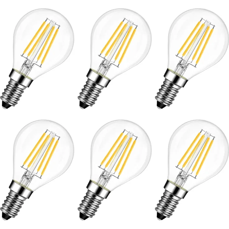 LVWIT E14 LED Lampe P45 Tropfenform, 4W (ersetzt 40W), 2700K Warmweiß Fadenlampe ultrahell 470 lm, Mini Globe, Rustikalampe Filament LED klar, 6er Pack