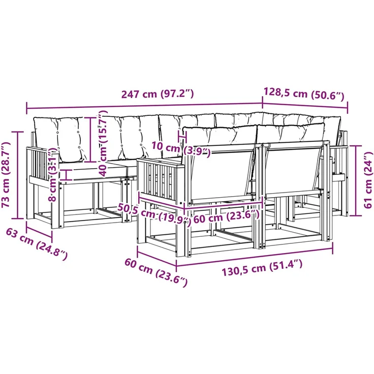 vidaXL Outdoor-Sofagarnitur 7 stk. 7-Sitzer Weiß und Hellgrau 3389569 – Bild 11