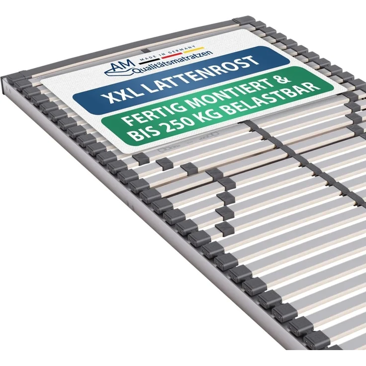 AM Qualitätsmatratzen Stabiler Lattenrost 140x220 cm - bis 240 kg belastbar - fertig montiert - XXL Lattenrost in 140x220 cm Überlänge - Auch bei Übergewicht geeignet