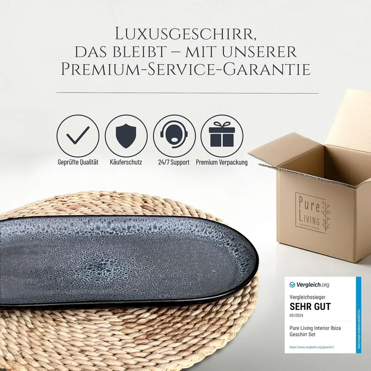 Steingut Servier Teller Groß Ibiza TESTSIEGER, Traumhafte Mediterrane Steingut Servierplatte, Serving Plate Oval, Servierteller Groß - Pure Living in Grau – Bild 7