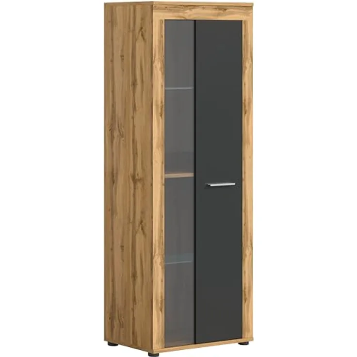 Xonox Vitrine, Grau, Holzwerkstoff, 60x159x35 cm, inklusive 3 Schubkästen und 4 Einlegeböden, FSC®-zertifiziert