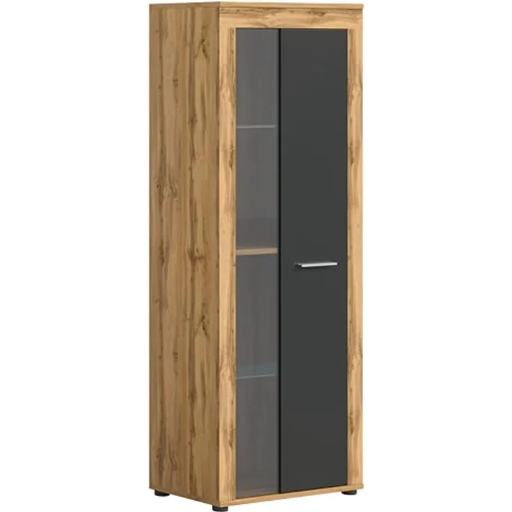 Xonox Vitrine, Grau, Holzwerkstoff, 60x159x35 cm, inklusive 3 Schubkästen und 4 Einlegeböden, FSC®-zertifiziert – Bild 1