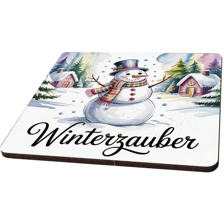 speecheese Glasuntersetzer Weihnachten Schneemann 6er Set Untersetzer aus Holz - Winterzauber – Bild 1