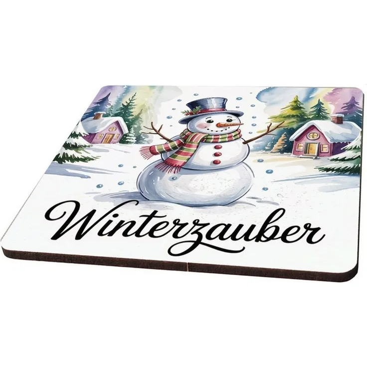speecheese Glasuntersetzer Weihnachten Schneemann 6er Set Untersetzer aus Holz - Winterzauber