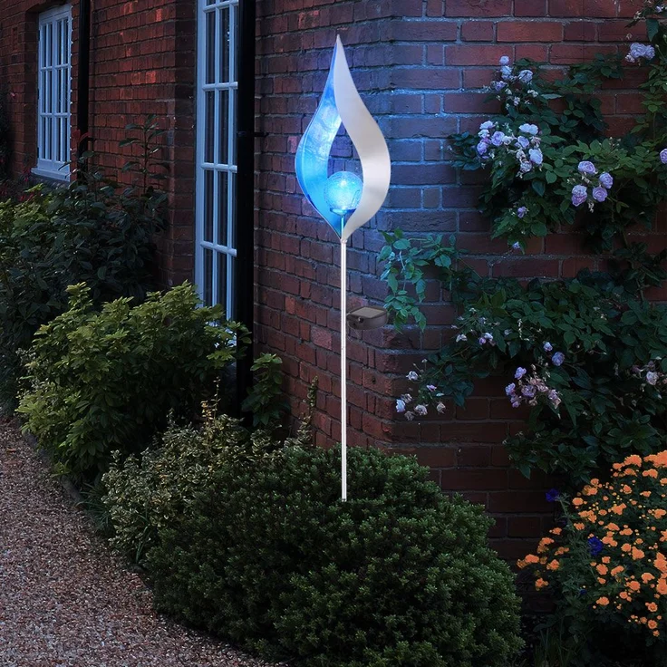 LED Solar-Steckleuchte, silber-blau, Flammen-Optik, H 90 cm – Bild 7