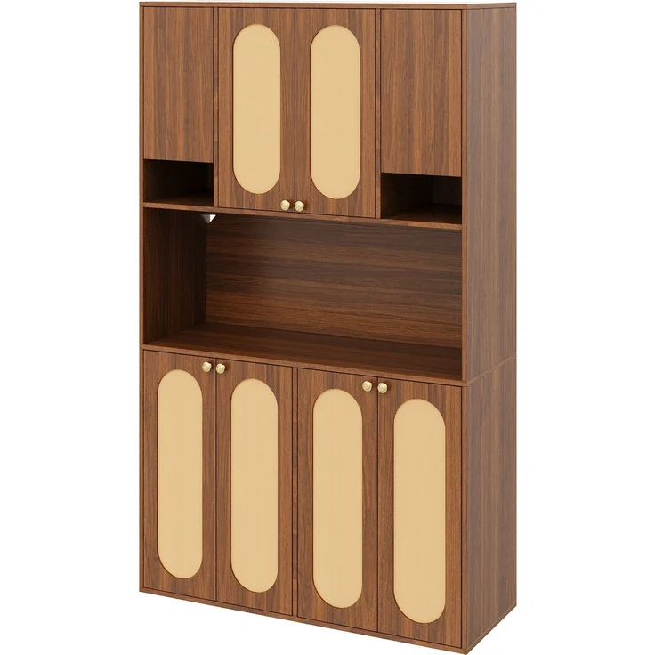 ZUBALIYA Sideboard (106 x 40 x 178 cm), LED - Beleuchtung, Gedämpftes Schließen, Fronten in Flechtoptik, Naturfarben – Bild 21