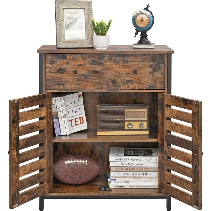 Vasagle 'LSC86BX' Beistellschrank, Sideboard mit Regalebene und Schublade, Küchenschrank, mit Lamellentüren, Wohnzimmer, Schlafzimmer, Arbeitszimmer, Büro, Flur, Industrie-Design, Vintage, Dunkelbraun, 80 x 68,6 x 30 cm – Bild 8