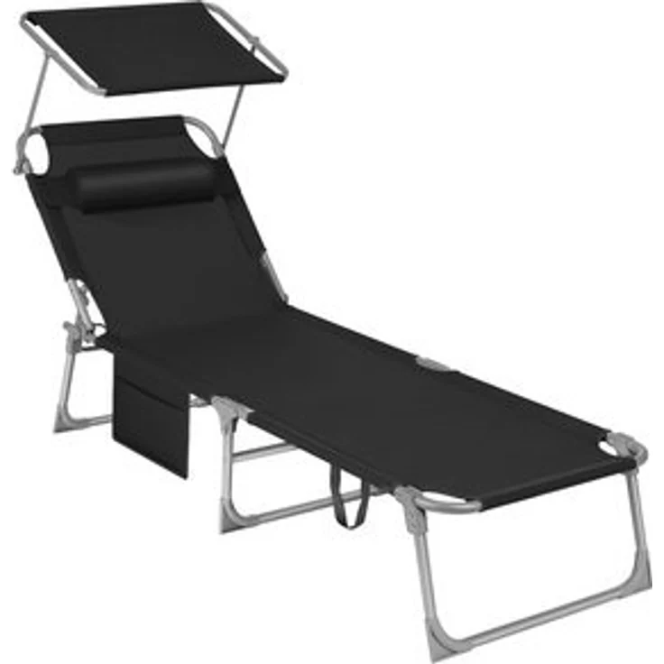 Songmics Gartenliege klappbar, mit Kopfstütze und verstellbarer Rückenlehne, 1x Sonnenliege, mit Seitentasche, Schwarz, 53 x 193 x 29 cm – Bild 6