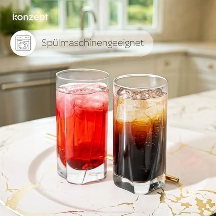 KONZEPT Gläser-Set 6 teilig/12 teilig, Longdrinkgläser, groß-280ml, 6-tlg, sicheres,Klares Glas ohne Mängel, Robust und langlebig – Bild 5