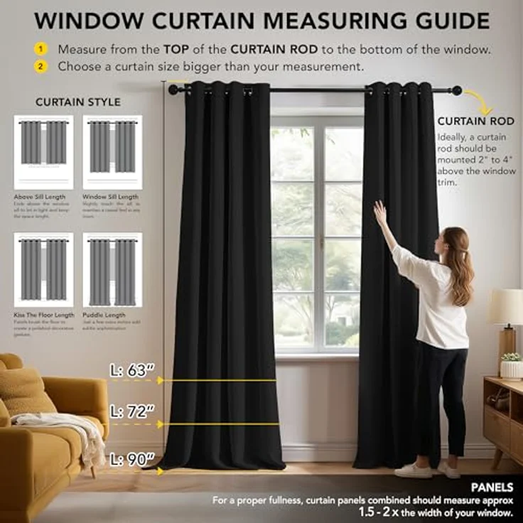 Deconovo Wohnzimmer Gardinen Vorhänge mit Ösen Verdunkelung Schwarz | 2er Set, H200 x B140 cm, Thermo Vorhänge, Schlafzimmer Gardinen, Wohnzimmer Vorhang, Blackout Curtains, Sichtschutz – Bild 2