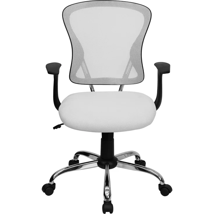 Flash Furniture Alfred Bürostuhl mit mittlerer Rückenlehne, Netzstoff, Drehstuhl mit Chromfuß und Armlehnen, Weiß – Bild 7