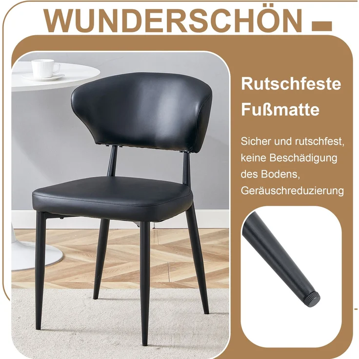 Esstisch-Set mit 2 PU-Stühlen, Glasintarsie, Ø 100x76 cm, Braun/Schwarz – Bild 7