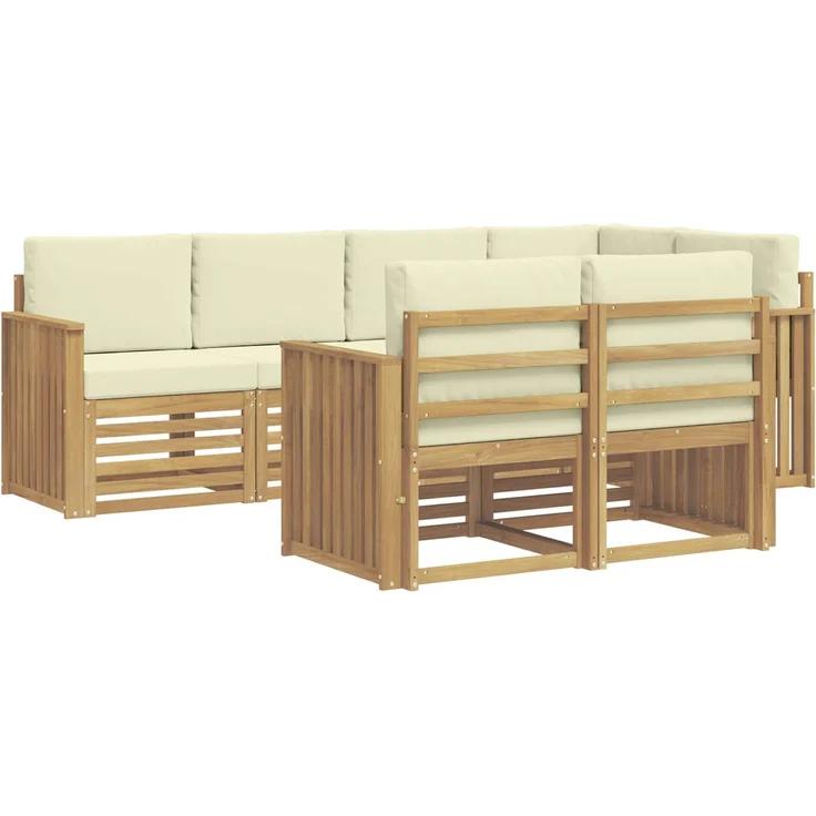 vidaXL Outdoor-Sofagarnitur 7 stk. 7-Sitzer Weiß und Creme Polyester 3391990 – Bild 2