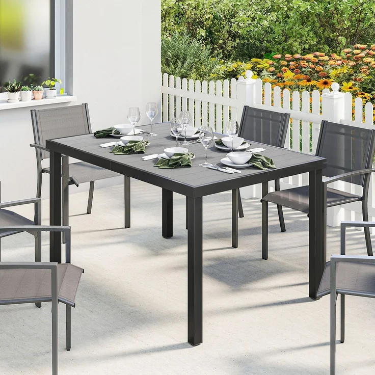 Gartentisch für 4 bis 6 Personen, Esstisch für den Außenbereich mit Lattenplatte, 140 x 90 x 74 cm, grau – Bild 3