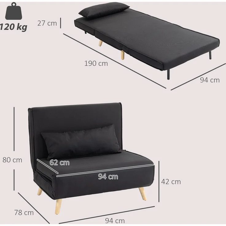 MELAYR, Relaxsessel mit Bettfunktion, für 1 Person, Modern-Design, bis 120 kg, 94x78x80cm, Schwarz – Bild 5