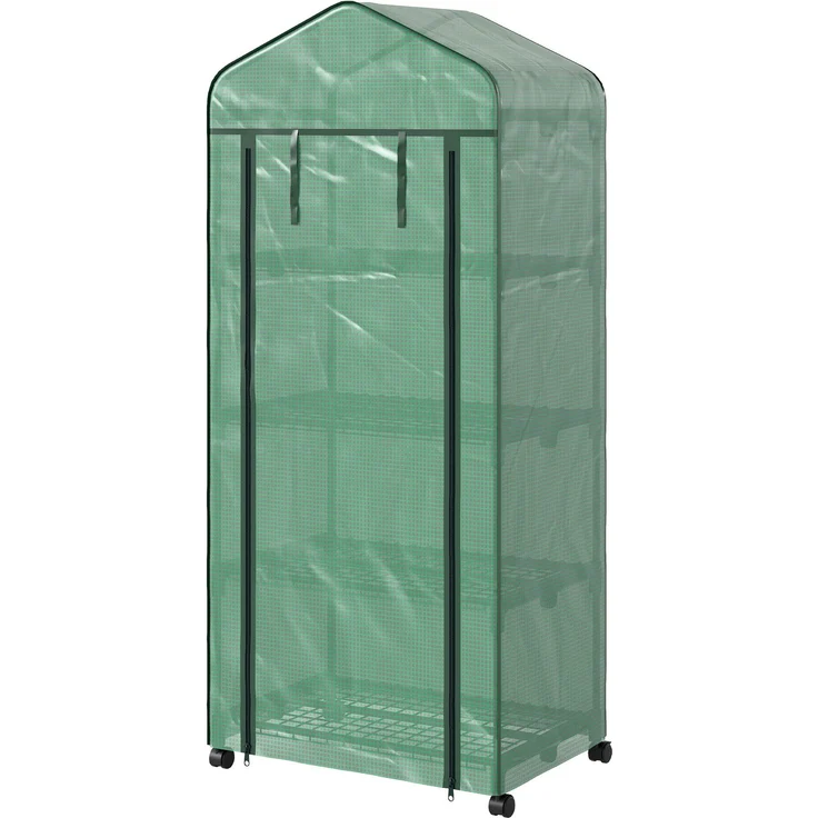 MELAYR, Gewächshaus für den Außenbereich mit 4 Regalen, Rollen, Rolltür, 70 x 50 x 165 cm, Grün – Bild 2
