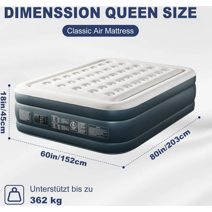 LEADZM Luftmatratze mit Integrierter elektrischer Pumpe,Doppelbett,Beflockte Oberfläche, 362kg Tragkraft, Luftbett,für Camping Zuhause 203 x 153 x 45 cm – Bild 4