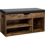 Vasagle Schuhbank mit 3 Fächern und Stauraum, Holzspanplatte Vintage/Dunkelbraun, 80 x 30 x 44 cm