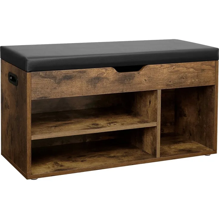 Vasagle Schuhbank mit 3 Fächern und Stauraum, Holzspanplatte Vintage/Dunkelbraun, 80 x 30 x 44 cm