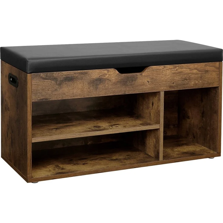 Vasagle Schuhbank mit 3 Fächern und Stauraum, Holzspanplatte Vintage/Dunkelbraun, 80 x 30 x 44 cm – Bild 1