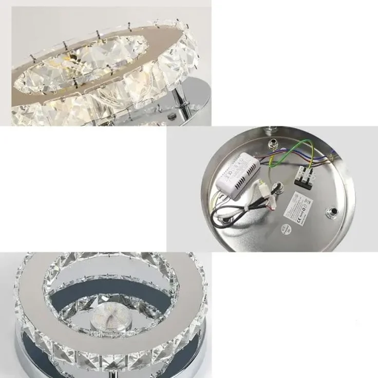 DELIPOP – LED – Deckenleuchte, 12 W, dimmbar, Kristalllüsterringe für Schlafzimmer, Esszimmer, Küche, Flur, Größe: 20 x 20 x 6 cm, Energieklasse E – Weiß – 20x20x6cm – Bild 2