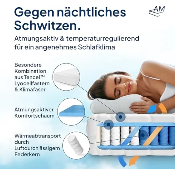 AM Qualitätsmatratzen Hochwertige 7-Zonen Taschenfederkernmatratze, H5 extra fest, Höhe 24 cm, 90x200 cm – Bild 4