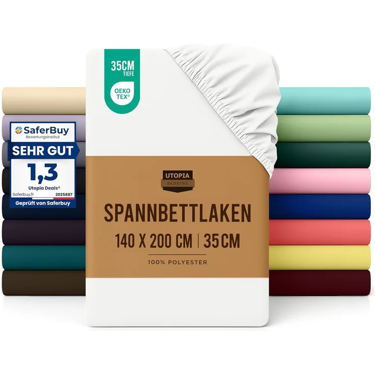 Utopia Bedding - Spannbettlaken 140x200 cm - Weiß - Oeko-Tex Zertifiziertes Gebürstete Polyester-Mikrofaser Spannbetttuch - 35 cm Tiefe Tasche