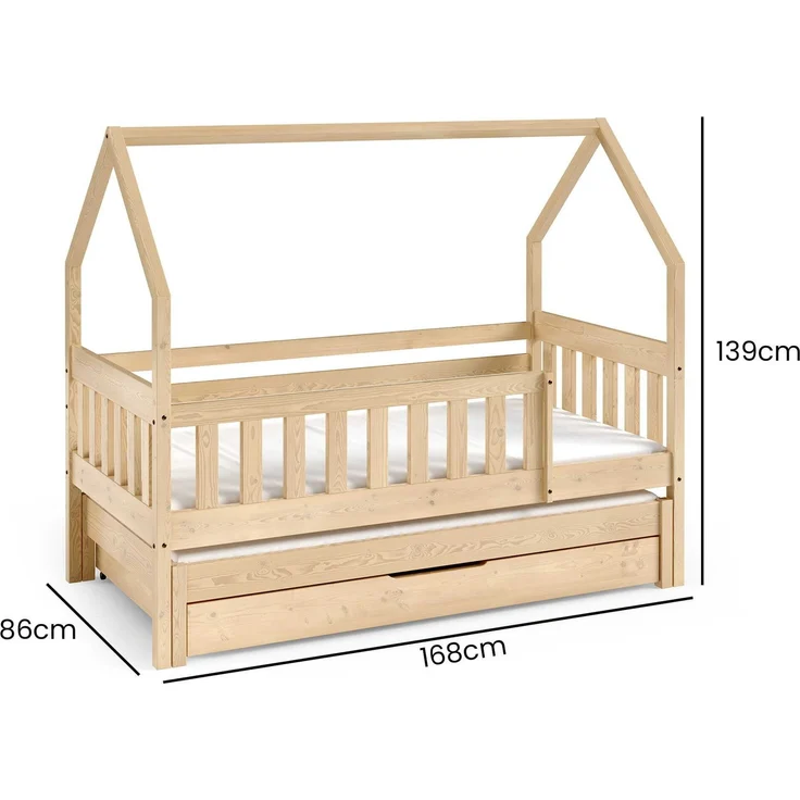 Jerpax Kinderbett NINA mit Matratze und Schublade, Kinderbett mit Unterbett, Doppelbett, Kiefer, 160x80 cm – Bild 3
