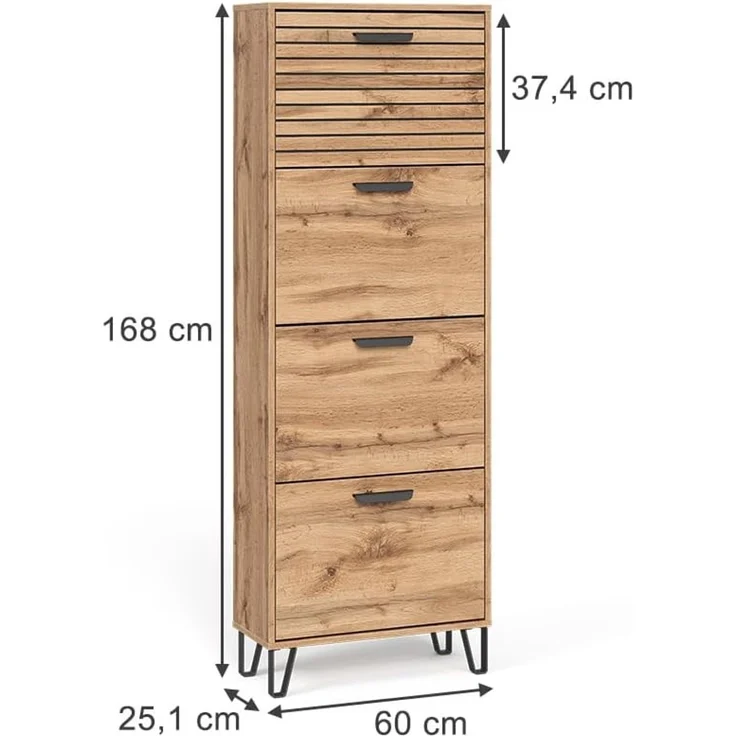 Schuhkipper Amber Eiche Wotan 60 x 168 cm mit 4 Fächern Vicco – Bild 3