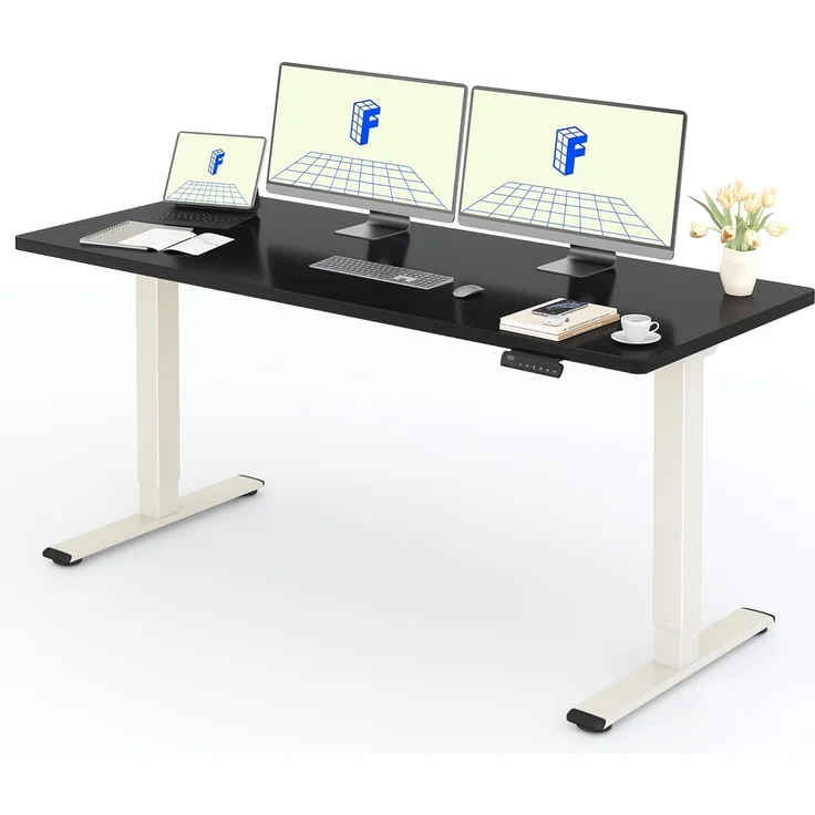FLEXISPOT Höhenverstellbarer Schreibtisch 180x80 cm mit 2 Motoren & 25MM einteiliger Tischplatte,ergonomischer Bürotisch - Schwarz, Mousseweiß Gestell – Bild 1