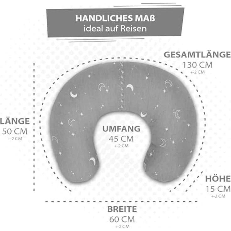 Totsy Baby Stillkissen klein Mond Baumwolle 130 cm Nursing und Breastfeeding Pillow Stillmond Stützkissen Stillhörnchen kleines Still Kissen und Lagerungskissen beim Stillen Oeko-Tex Monde – Bild 2