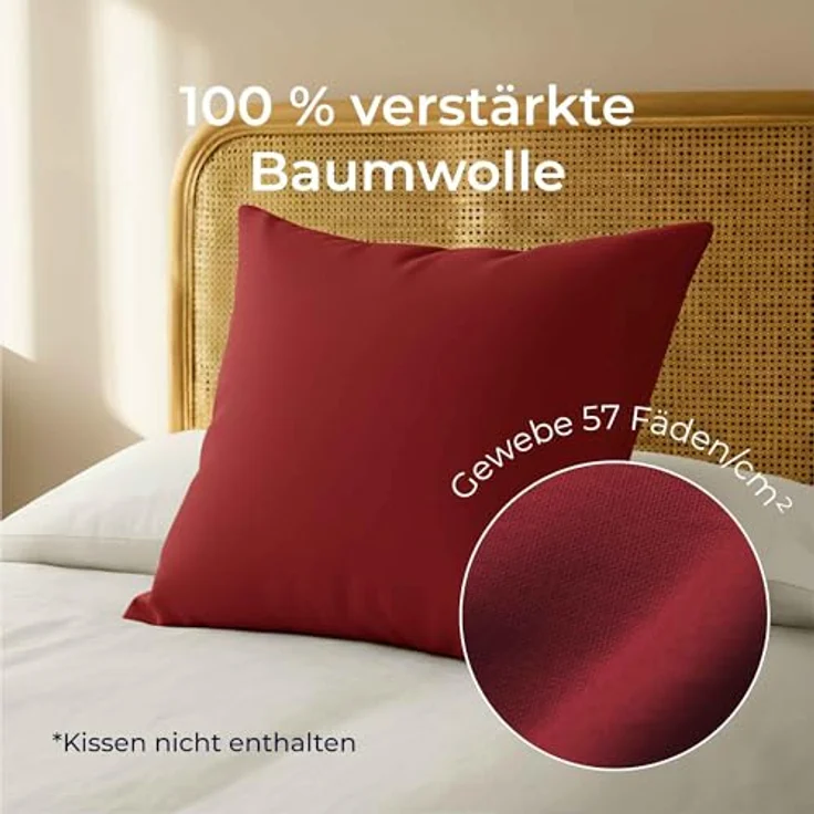 Kissenbezug 50x50 Baumwolle Renforcé (2er-Set) - Burgunderrot - Dicht gewebt mit 57 Fäden/cm² - Kissenhülle 50x50 cm - Oeko Tex Zertifiziert - Dreamzie – Bild 4