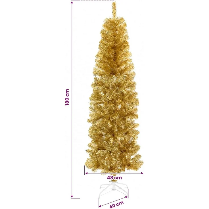 vidaXL Künstlicher schlanker Weihnachtsbaum 180 cm PVC und Stahl Gold 42055257 – Bild 3