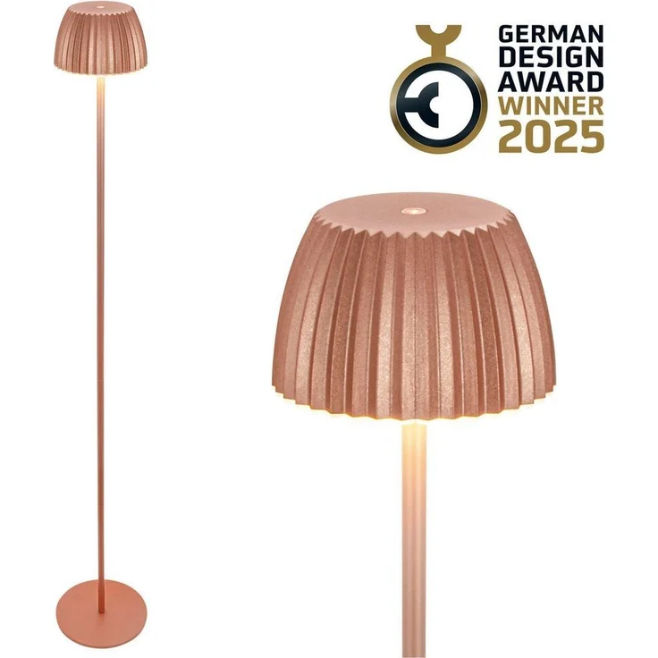 BRILONER - Riffle LED Stehlampe kabellos IP44 mit Touch, dimmbar, Memoryfunktion, Akku tauschbar, Akku Stehleuchte, Leselampe, Wohnzimmerlampe, German Design Award Winner, 19x124 cm, Kupferfarben – Bild 1