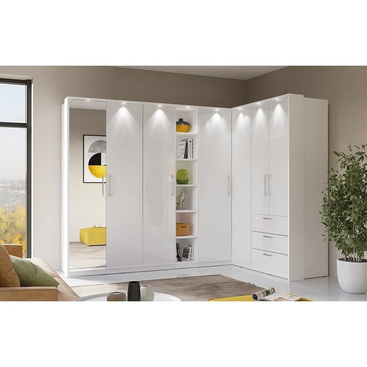 Lomadox Kleiderschrank OLMO-83 weiß mit Fronten in Hochglanz weiß 109/217/63 cm – Bild 3