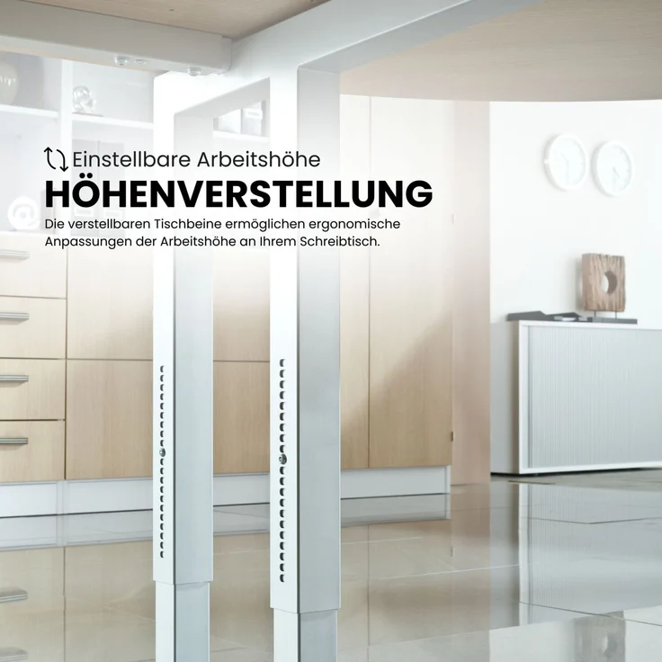 bümö höhenverstellbarer Schreibtisch R-Serie 200x100 cm in graphit, Gestell in Silber - großer PC Tisch für's Büro manuell höhenverstellbar, Computertisch verstellbar, RS-2E-G-S – Bild 2