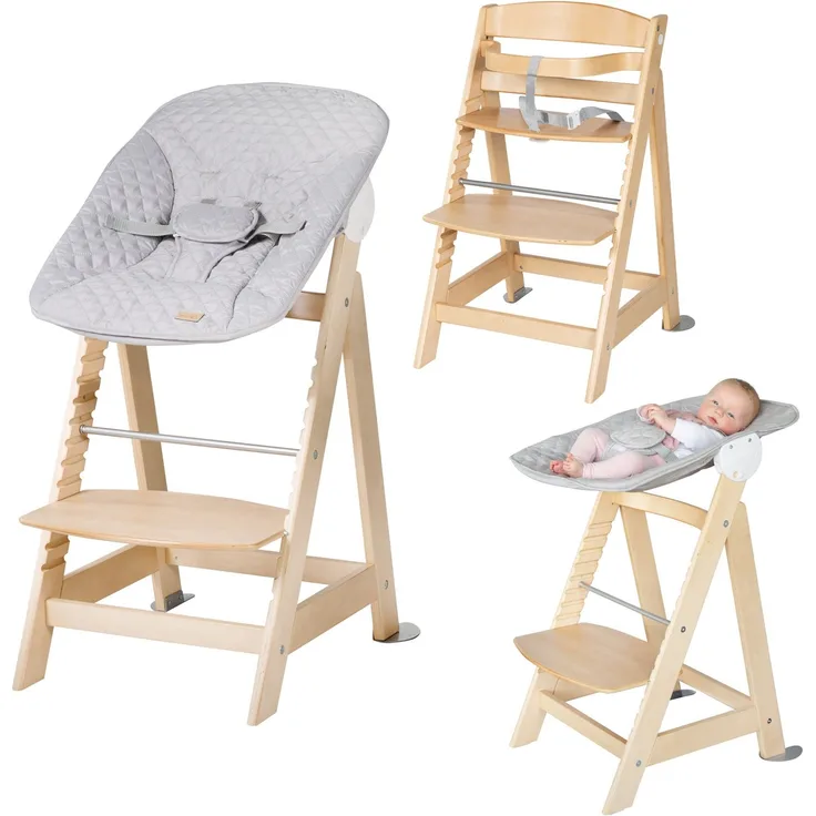 roba Treppenhochstuhl 'Born Up' - Set 2 in 1 - 'roba Style' grau - mit Liegefunktion - ab Geburt - Natur