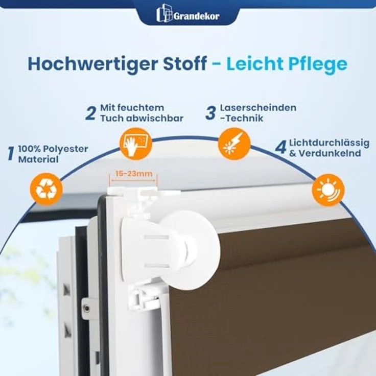 Grandekor Doppelrollo Klemmfix ohne Bohren Weiß-Beige-Braun 90x150 cm(Stoffbreite 86cm) Fenster Rollos für innen Klemmrollos Duo Rollos für Fenster ohne Bohren mit Bohren Privatschutz Zebrarollo – Bild 4