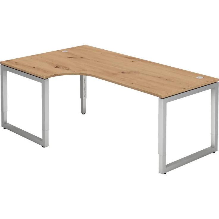 bümö höhenverstellbarer Eckschreibtisch R-Serie 200x120 cm in Asteiche, Gestell in Silber - Schreibtisch L Form, großer Tisch für's Büro, Computertisch höhenverstellbar, RS-82-R-S