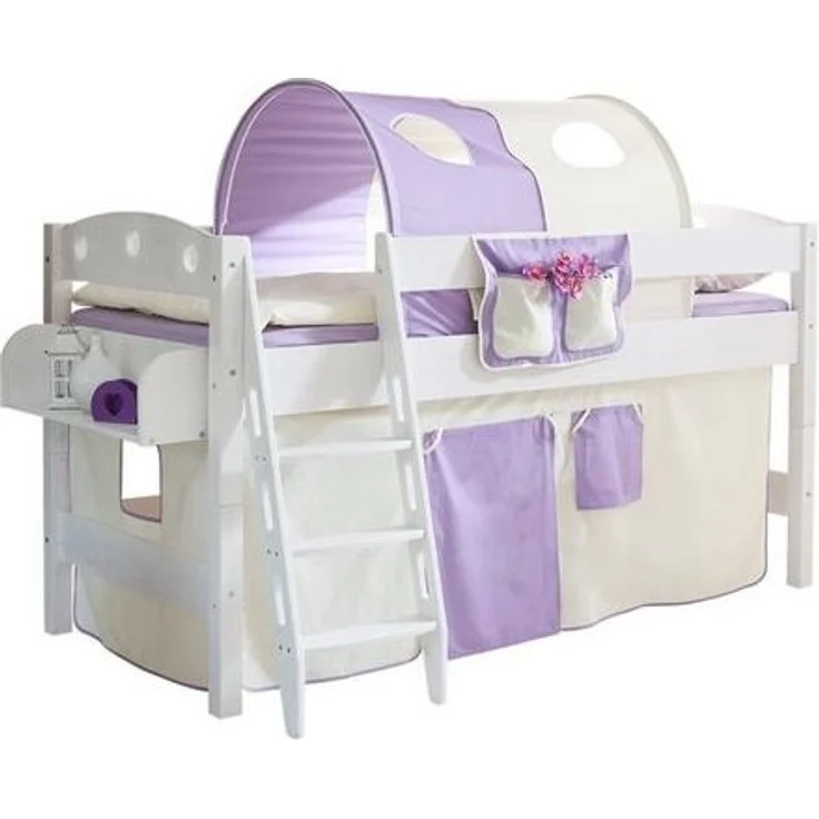 Ticaa Hochbett Hochbett "Kenny R" Kiefer Weiß Classic Weiß lackiert (Holzmaserung sichtbar)